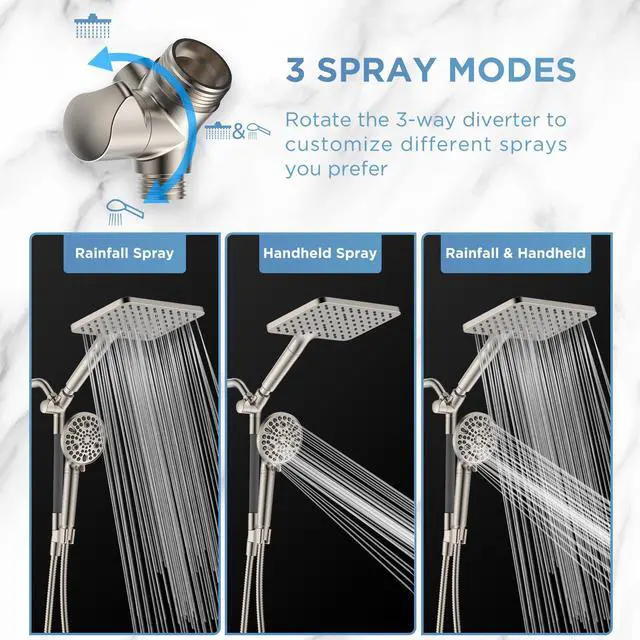 Alt view image 6 of 7 - Dual Filtered Rain Shower Head Combo, High Pressure Handheld Shower Head with Adjustable Bar - Rainfall Shower Head And Showerhead with Filter for Hard Water - Removes Chlorine