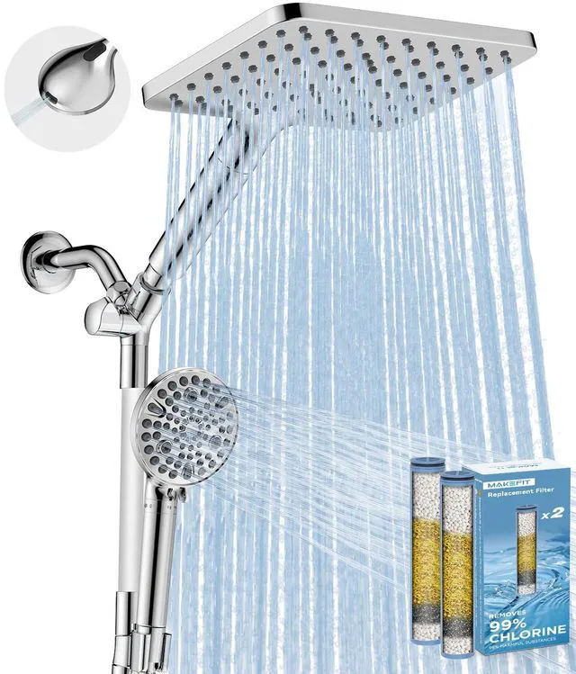 Main image of Dual Filtered Rain Shower Head Combo, High Pressure Handheld Shower Head with Adjustable Bar - Rainfall Shower Head And Showerhead with Filter for Hard Water - Removes Chlorine