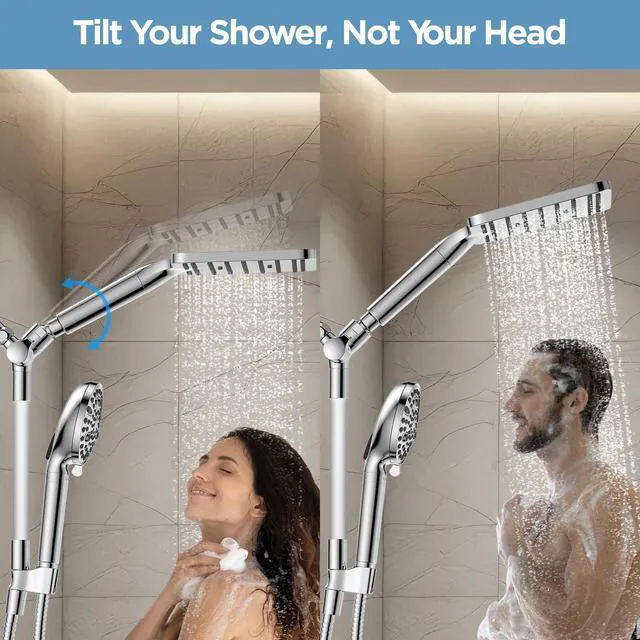 Alt view image 2 of 7 - Dual Filtered Rain Shower Head Combo, High Pressure Handheld Shower Head with Adjustable Bar - Rainfall Shower Head And Showerhead with Filter for Hard Water - Removes Chlorine