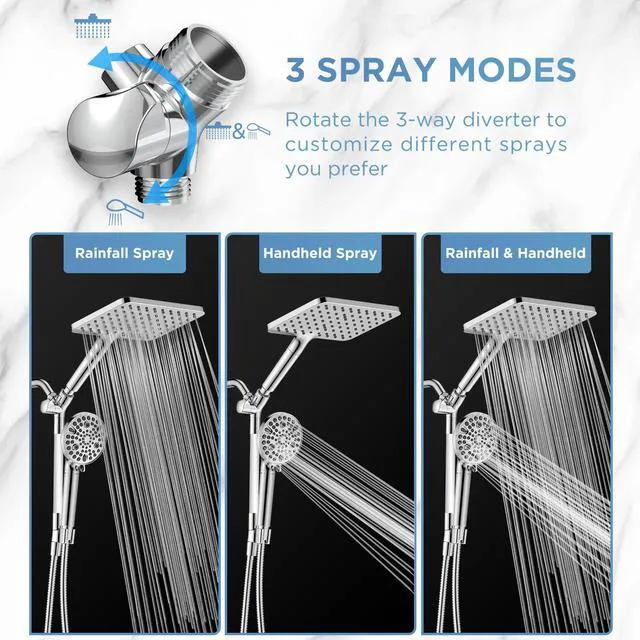 Alt view image 6 of 7 - Dual Filtered Rain Shower Head Combo, High Pressure Handheld Shower Head with Adjustable Bar - Rainfall Shower Head And Showerhead with Filter for Hard Water - Removes Chlorine