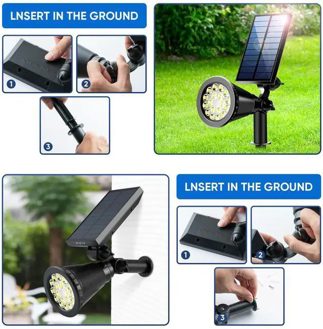 Alt view image 6 of 6 - 800LM Solar Spot Lights Outdoor Waterproof,Warm White,4Pack 2 Lighting Modes,Adjustable Panel,IPX65 Waterproof,18 LED Solar Lights for Patio,Tree,Landscape,Flag
