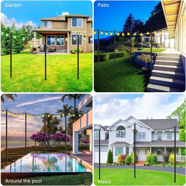 Alt view image 2 of 7 - 10Ft String Light Poles 6 Pack,Light Poles for Outside Lights,Outdoor with Fence Brackets Hanging Lights,Metal Stand Deck Patio Backyard