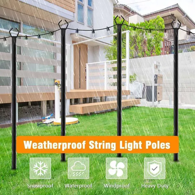 Alt view image 5 of 7 - 10Ft String Light Poles 6 Pack,Light Poles for Outside Lights,Outdoor with Fence Brackets Hanging Lights,Metal Stand Deck Patio Backyard