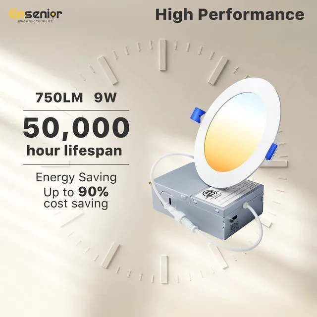 Alt view image 5 of 7 - 12 Pack 4 Inch LED Recessed Ceiling Light, 5CCT, 750LM 9W 120V 2700K-5000K Selectable, 5%-100% Dimming, Ultra-Thin Canless Wafer Downlight with Junction Box, Damp Rated, ETL&FCC&IC