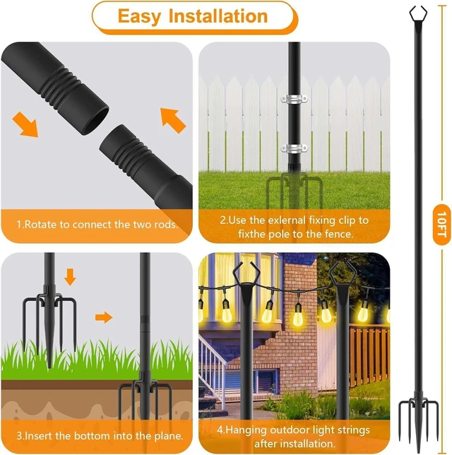 Alt view image 7 of 7 - 10Ft String Light Poles 6 Pack,Light Poles for Outside Lights,Outdoor with Fence Brackets Hanging Lights,Metal Stand Deck Patio Backyard