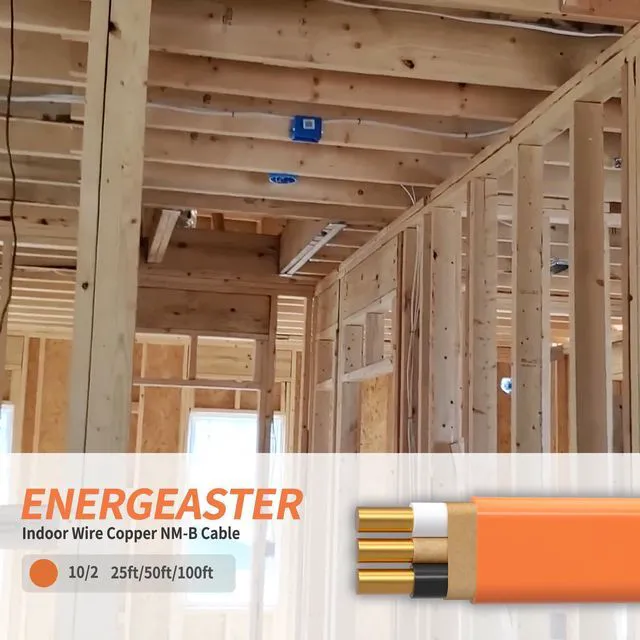 Alt view image 2 of 7 - Solid Indoor 10/2 W/G NMB Cable 50ft, Electrical Wire, Orange, 50FT NMB Cable 10 Gauge Wire 2 Conductors 600V Bare Copper Non-Metallic Sheathed Solid Indoor Residential Wire, UL Listed