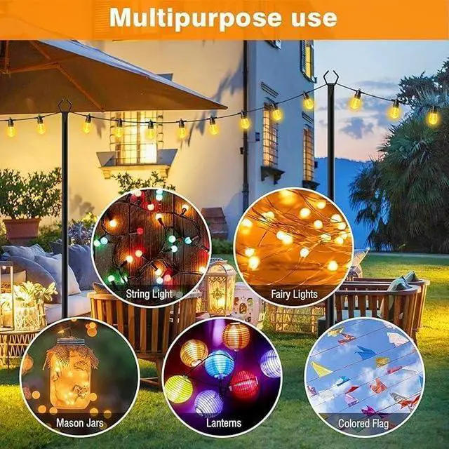 Alt view image 3 of 7 - 10Ft String Light Poles 6 Pack,Light Poles for Outside Lights,Outdoor with Fence Brackets Hanging Lights,Metal Stand Deck Patio Backyard