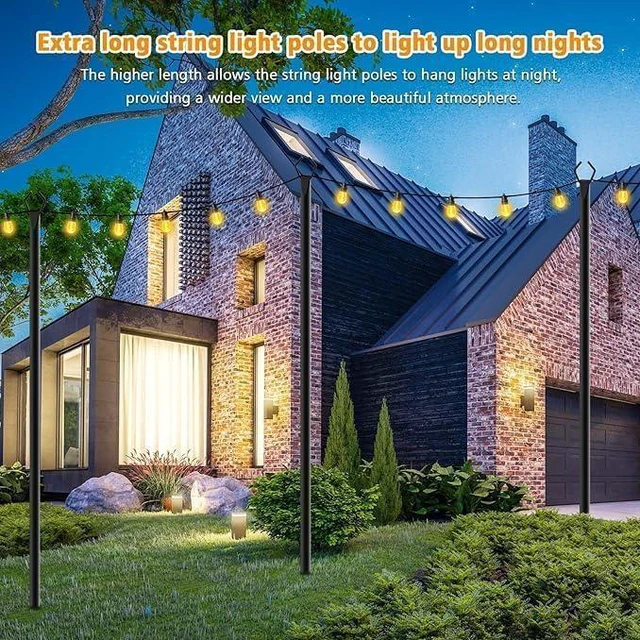 Alt view image 4 of 7 - 10Ft String Light Poles 6 Pack,Light Poles for Outside Lights,Outdoor with Fence Brackets Hanging Lights,Metal Stand Deck Patio Backyard