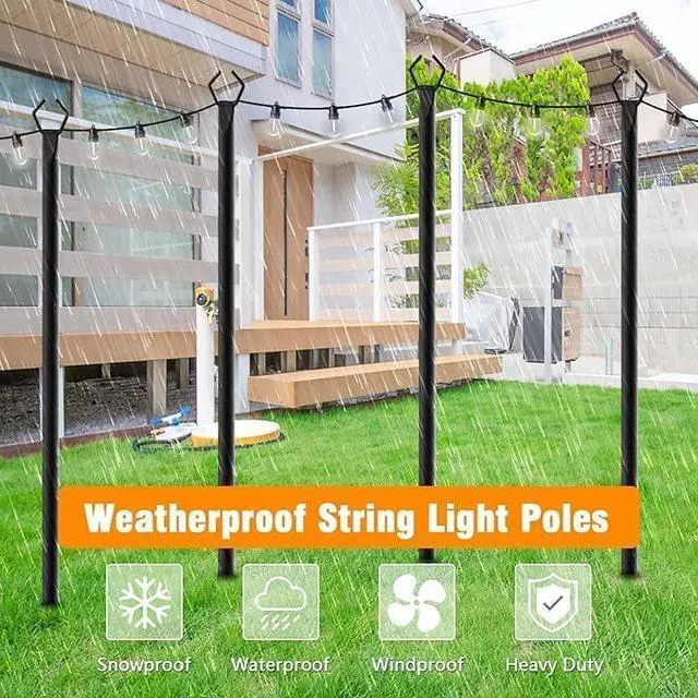 Alt view image 5 of 7 - 10Ft String Light Poles 6 Pack,Light Poles for Outside Lights,Outdoor with Fence Brackets Hanging Lights,Metal Stand Deck Patio Backyard
