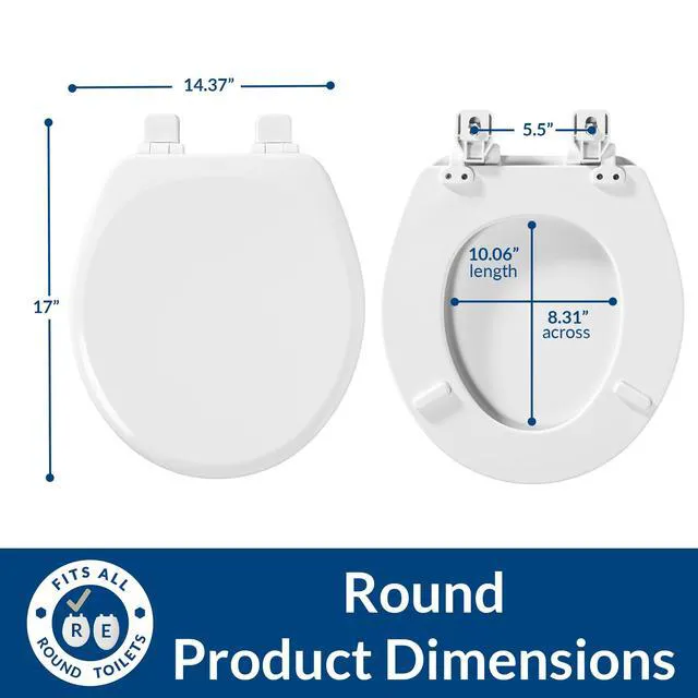 Alt view image 5 of 7 - Linden Slow Close Toilet Seat, Non Slip Heavy Duty Wood, Easy Install, Made in USA, Round, White, 2 Pack