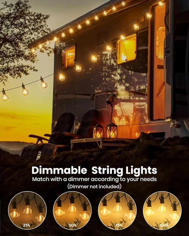 Alt view image 4 of 7 - Outdoor String Lights, 159FT G40 LED IP65 Waterproof Patio Lights 75 Shatterproof Edison Bulbs, Plug-In, Dimmable, Connectable, Outside Light for Backyard Porch Party Christmas Decorative