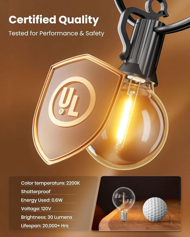 Alt view image 6 of 7 - Outdoor String Lights, 159FT G40 LED IP65 Waterproof Patio Lights 75 Shatterproof Edison Bulbs, Plug-In, Dimmable, Connectable, Outside Light for Backyard Porch Party Christmas Decorative