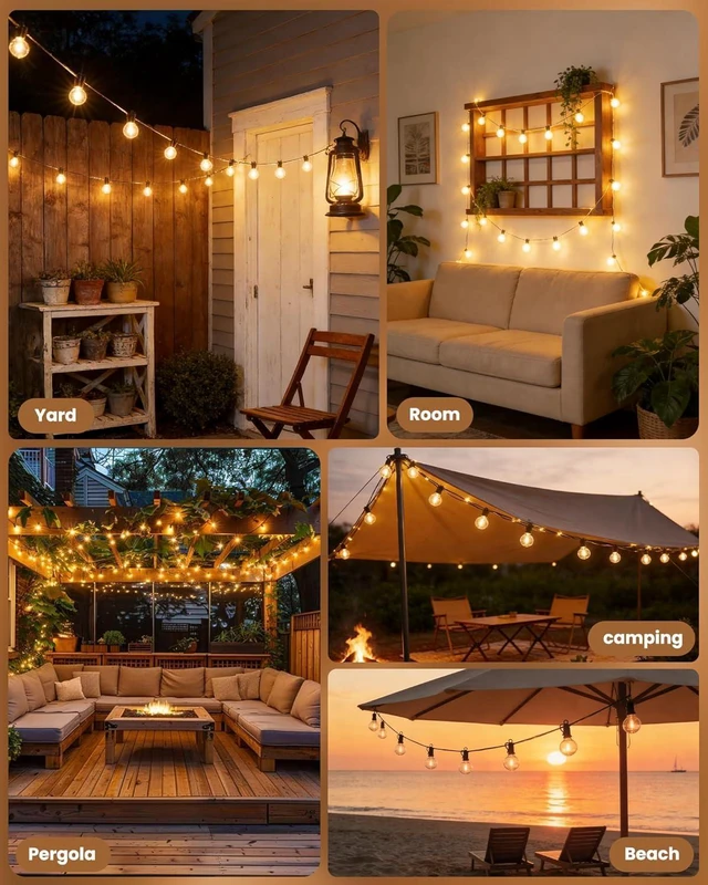 Alt view image 7 of 7 - Outdoor String Lights, 159FT G40 LED IP65 Waterproof Patio Lights 75 Shatterproof Edison Bulbs, Plug-In, Dimmable, Connectable, Outside Light for Backyard Porch Party Christmas Decorative