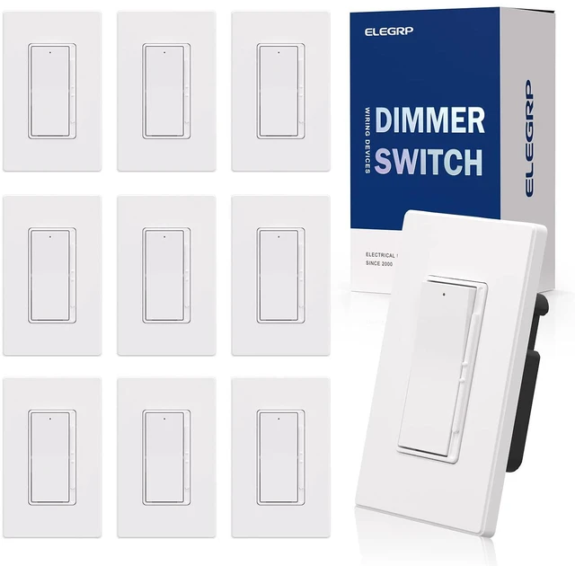 Main image of Dimmer Light Switch for 300W Dimmable LED/CFL Lights and 600W INC/HAL Bulbs, Single Pole/3-Way LED Slide Dimmer Light Switch, Wall Plate Included, UL Listed, 10 Pack, White