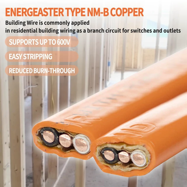 Alt view image 7 of 7 - Solid Indoor 10/2 W/G NMB Cable 50ft, Electrical Wire, Orange, 50FT NMB Cable 10 Gauge Wire 2 Conductors 600V Bare Copper Non-Metallic Sheathed Solid Indoor Residential Wire, UL Listed