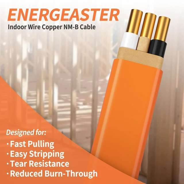 Alt view image 3 of 7 - Solid Indoor 10/2 W/G NMB Cable 50ft, Electrical Wire, Orange, 50FT NMB Cable 10 Gauge Wire 2 Conductors 600V Bare Copper Non-Metallic Sheathed Solid Indoor Residential Wire, UL Listed
