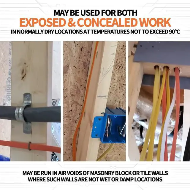 Alt view image 6 of 7 - Solid Indoor 10/2 W/G NMB Cable 50ft, Electrical Wire, Orange, 50FT NMB Cable 10 Gauge Wire 2 Conductors 600V Bare Copper Non-Metallic Sheathed Solid Indoor Residential Wire, UL Listed