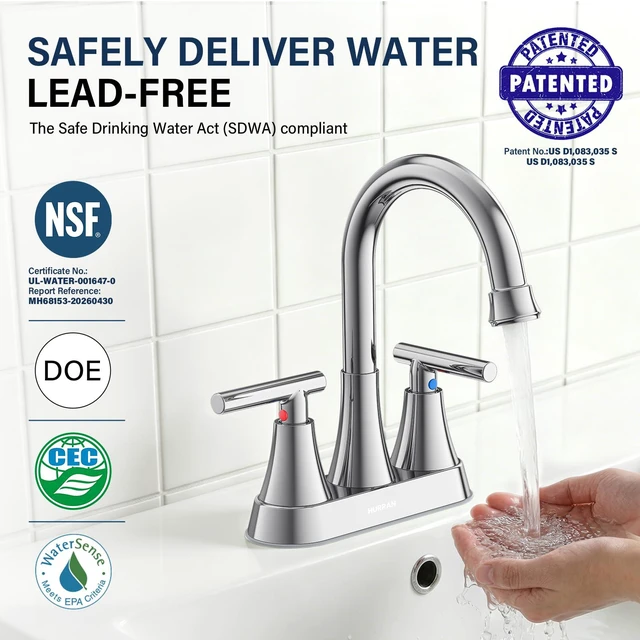 Alt view image 2 of 7 - Bathroom Faucets, 4 inch Centerset 2-Handle Lead-Free, Chrome Bathroom Sink Faucet with Pop-up Drain and Supply Lines, Stainless Steel Faucet for Vanity RV Restroom Laundry, 2 Pack