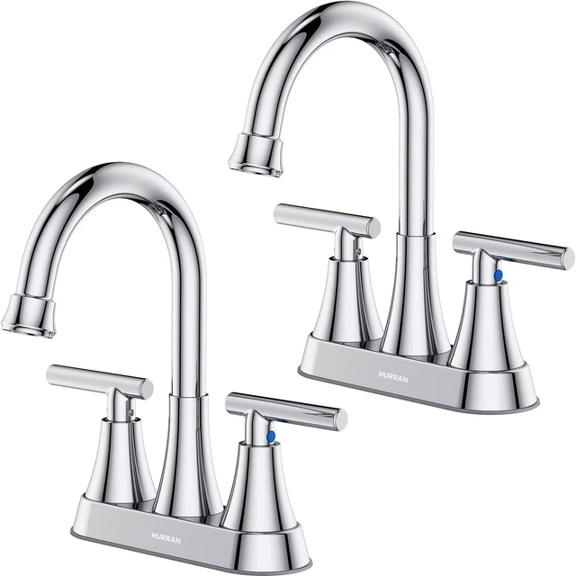 Main image of Bathroom Faucets, 4 inch Centerset 2-Handle Lead-Free, Chrome Bathroom Sink Faucet with Pop-up Drain and Supply Lines, Stainless Steel Faucet for Vanity RV Restroom Laundry, 2 Pack