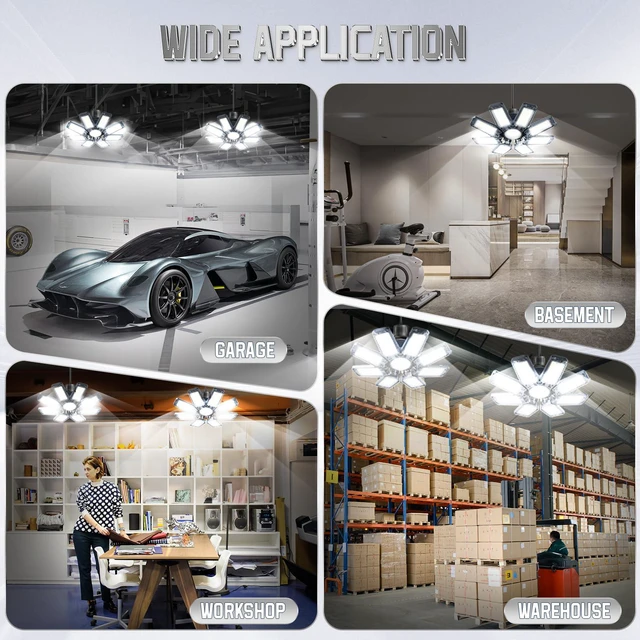 Alt view image 5 of 7 - Garage Lights 4 Pack 220W, 22000LM LED Garage Lights with 8+1 Deformable Panels 6500K Screw in LED Shop Lighting for Workshop, Basement Support E26/E27