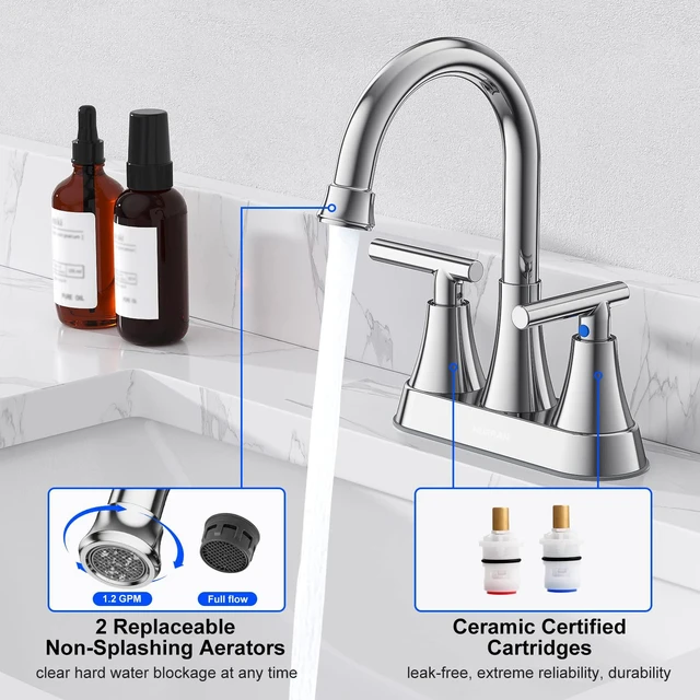 Alt view image 3 of 7 - Bathroom Faucets, 4 inch Centerset 2-Handle Lead-Free, Chrome Bathroom Sink Faucet with Pop-up Drain and Supply Lines, Stainless Steel Faucet for Vanity RV Restroom Laundry, 2 Pack