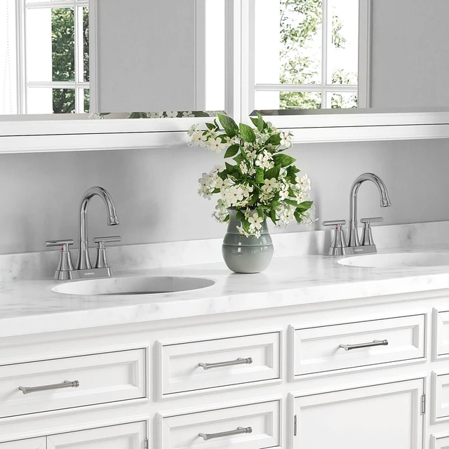 Alt view image 7 of 7 - Bathroom Faucets, 4 inch Centerset 2-Handle Lead-Free, Chrome Bathroom Sink Faucet with Pop-up Drain and Supply Lines, Stainless Steel Faucet for Vanity RV Restroom Laundry, 2 Pack