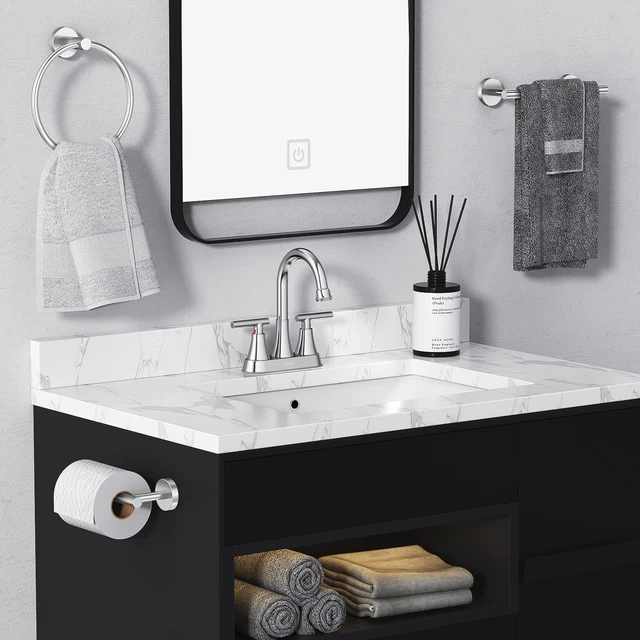 Alt view image 6 of 7 - Bathroom Faucets, 4 inch Centerset 2-Handle Lead-Free, Chrome Bathroom Sink Faucet with Pop-up Drain and Supply Lines, Stainless Steel Faucet for Vanity RV Restroom Laundry, 2 Pack