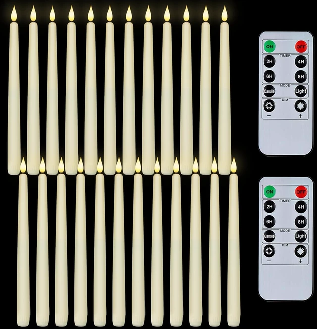 Main image of 24 Pcs Flameless Taper Candles with Remote Timer Dimmer, 11 inches Ivory Candlesticks Battery Operated, Plastic LED Taper Candles with Flickering Flame for Halloween Christmas Church Wedding