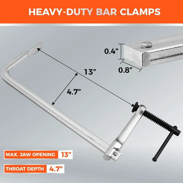 Alt view image 2 of 7 - 4PCS Heavy-Duty Bar Clamps, 12-Inch F Bar Clamps with 1200LBS Strong Clamping Force, Drop-Forged Steel Frame, Smooth Adjustment for Woodworking, Metalworking, Welding, DIY, and Garage Projects