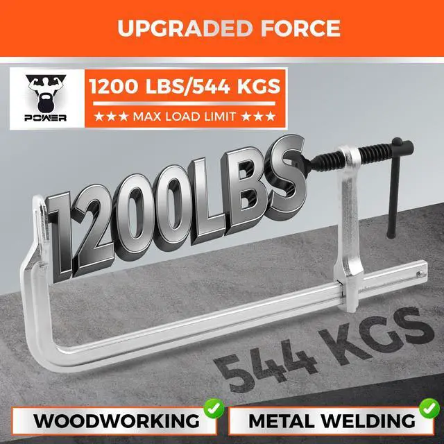 Alt view image 3 of 7 - 4PCS Heavy-Duty Bar Clamps, 12-Inch F Bar Clamps with 1200LBS Strong Clamping Force, Drop-Forged Steel Frame, Smooth Adjustment for Woodworking, Metalworking, Welding, DIY, and Garage Projects