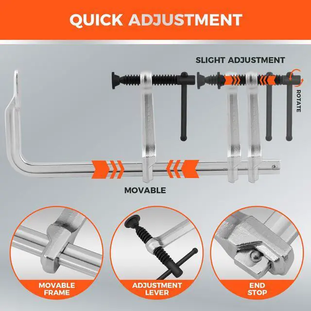 Alt view image 5 of 7 - 4PCS Heavy-Duty Bar Clamps, 12-Inch F Bar Clamps with 1200LBS Strong Clamping Force, Drop-Forged Steel Frame, Smooth Adjustment for Woodworking, Metalworking, Welding, DIY, and Garage Projects