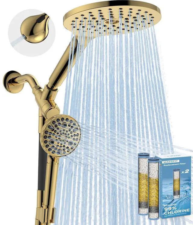 Main image of Dual Filtered Rain Shower Head Combo, High Pressure Handheld Shower Head with Adjustable Bar - Rainfall Shower Head And Showerhead with Filter for Hard Water - Removes Chlorine(Gold)