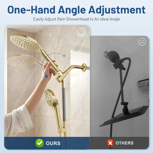 Alt view image 3 of 7 - Dual Filtered Rain Shower Head Combo, High Pressure Handheld Shower Head with Adjustable Bar - Rainfall Shower Head And Showerhead with Filter for Hard Water - Removes Chlorine(Gold)