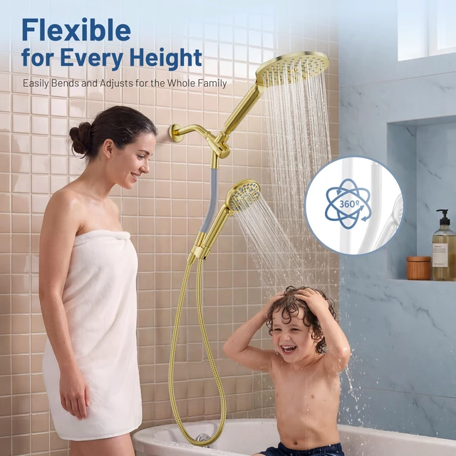Alt view image 2 of 7 - Dual Filtered Rain Shower Head Combo, High Pressure Handheld Shower Head with Adjustable Bar - Rainfall Shower Head And Showerhead with Filter for Hard Water - Removes Chlorine(Gold)