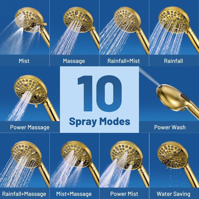 Alt view image 7 of 7 - Dual Filtered Rain Shower Head Combo, High Pressure Handheld Shower Head with Adjustable Bar - Rainfall Shower Head And Showerhead with Filter for Hard Water - Removes Chlorine(Gold)