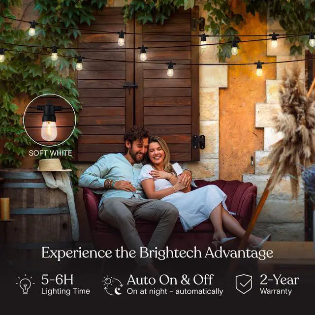 Alt view image 3 of 7 - Ambience Hybrid Outdoor String Lights - Dual Plug and Solar Powered Waterproof LED Light String for Outside - 48 Ft, Soft White Edison Bulbs, for Camping, Patio, Cafe, Yard, Porch