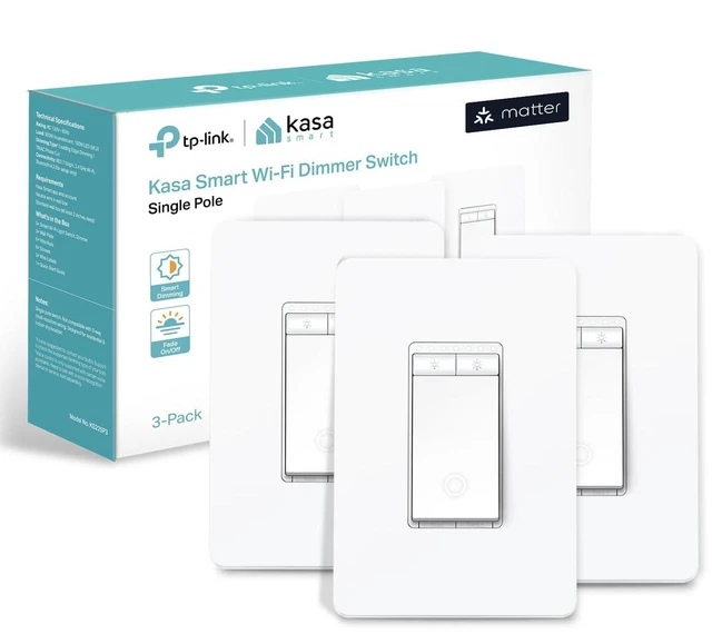 Main image of Matter Smart Dimmer Switch, KS225P3, Single Pole, Need Neutral Wire Voice Control w/Siri, Alexa & Google Home, 2.4GHz Wi-Fi, UL Certified, Timer & Schedule, Easy Guided Install, 3-Pack