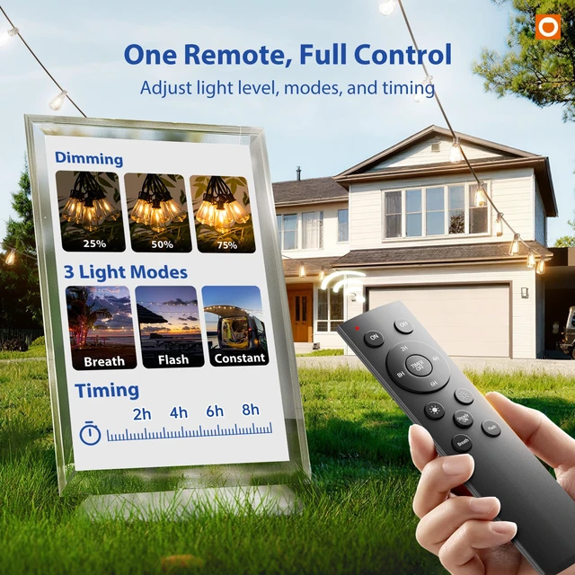 Alt view image 2 of 7 - 200FT(50FT*4) Outdoor String Lights ST38 LED with Remote Waterproof Dimmable Shatterproof Replaceable Bulbs, Connectable Hanging Strand for Porch Backyard Patio Garden Deck Outside, Timer