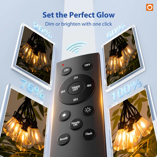 Alt view image 5 of 7 - 200FT(50FT*4) Outdoor String Lights ST38 LED with Remote Waterproof Dimmable Shatterproof Replaceable Bulbs, Connectable Hanging Strand for Porch Backyard Patio Garden Deck Outside, Timer