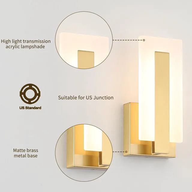 Alt view image 2 of 7 - Modern LED Wall Sconce Set of 2, Dimmable Hardwired Bathroom Vanity Light Indoor Wall Sconce for Hallway, Bedroom, Study, Living Room, 9.76 Inch Brass Wall Lights