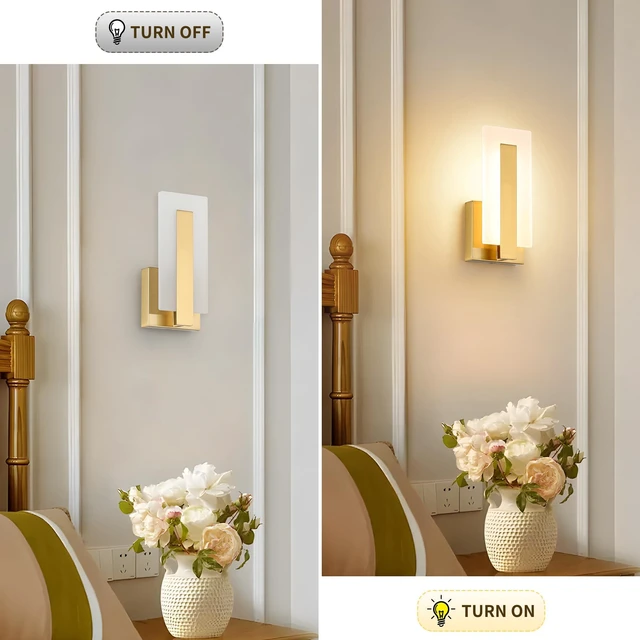 Alt view image 5 of 7 - Modern LED Wall Sconce Set of 2, Dimmable Hardwired Bathroom Vanity Light Indoor Wall Sconce for Hallway, Bedroom, Study, Living Room, 9.76 Inch Brass Wall Lights