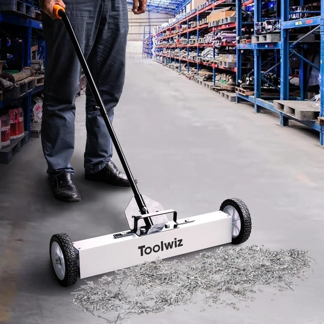 Alt view image 2 of 7 - Magnetic Sweeper with Wheels 24" Wide, 33 Lb Capacity Quick Release Quick Release, Large Magnet Pickup Lawn Sweeper, Roofing Tools, 33Lbs Yard Tools, Telescoping Holder and Quick Release Latch