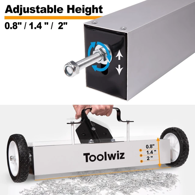 Alt view image 5 of 7 - Magnetic Sweeper with Wheels 24" Wide, 33 Lb Capacity Quick Release Quick Release, Large Magnet Pickup Lawn Sweeper, Roofing Tools, 33Lbs Yard Tools, Telescoping Holder and Quick Release Latch