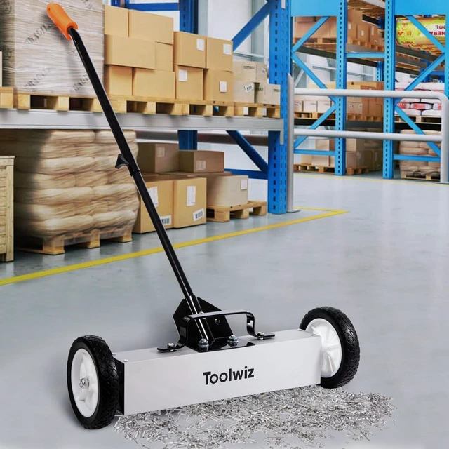 Alt view image 7 of 7 - Magnetic Sweeper with Wheels 24" Wide, 33 Lb Capacity Quick Release Quick Release, Large Magnet Pickup Lawn Sweeper, Roofing Tools, 33Lbs Yard Tools, Telescoping Holder and Quick Release Latch