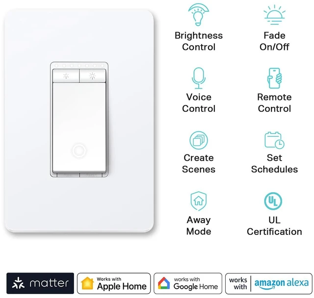 Alt view image 2 of 7 - Matter Smart Dimmer Switch, KS225P3, Single Pole, Need Neutral Wire Voice Control w/Siri, Alexa & Google Home, 2.4GHz Wi-Fi, UL Certified, Timer & Schedule, Easy Guided Install, 3-Pack
