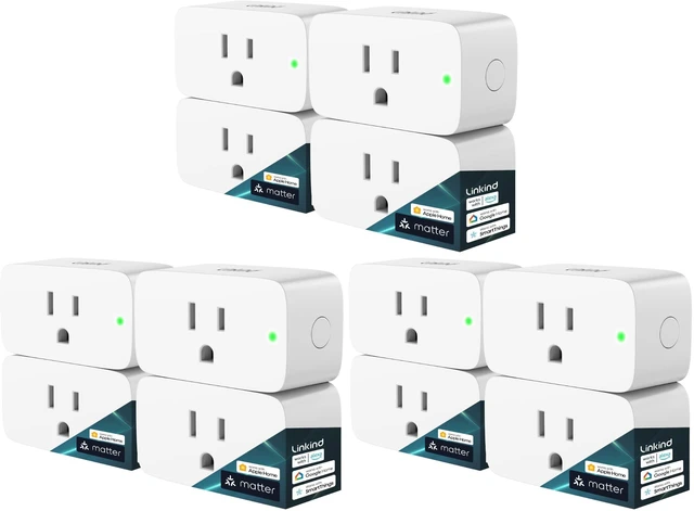 Main image of Matter Smart Plug, Work with Apple Home, Siri, Alexa, Google, SmartThings, Smart Home Smart Outlet Timer 15A/1800W, APP Remote Control & Schedule, 2.4G Wi-Fi Only, 12 Pack