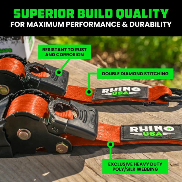 Alt view image 4 of 7 - Retractable Ratchet Straps (2-Pack) - 2in x 10ft, 3,033lb, Orange Heavy Duty Auto Self Retracting Tie Downs. For Truck, Cargo Trailer, Motorcycle & UTV, Tangle-Free Storage. Orange