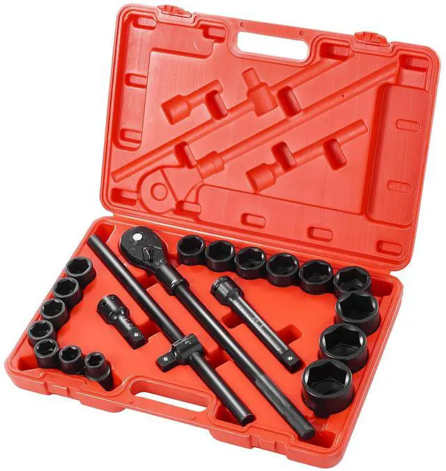 Main image of 3/4 in Drive Impact Socket Set, 21 Pieces SAE 3/4 in to 2 in, 6 Point Cr-V Alloy Steel for Auto Repair, Easy-to-Read Size Markings, Includes Extension Bars, Ratchet Handle and Storage Case