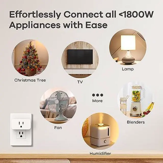 Alt view image 6 of 7 - Matter Smart Plug, Work with Apple Home, Siri, Alexa, Google, SmartThings, Smart Home Smart Outlet Timer 15A/1800W, APP Remote Control & Schedule, 2.4G Wi-Fi Only, 12 Pack
