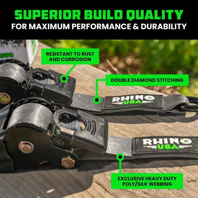 Alt view image 4 of 7 - Retractable Ratchet Straps (2-Pack) - 2in x 10ft, 3,033lb, Gray Heavy Duty Auto Self Retracting Tie Downs. For Truck, Cargo Trailer, Motorcycle & UTV, Tangle-Free Storage. Gray
